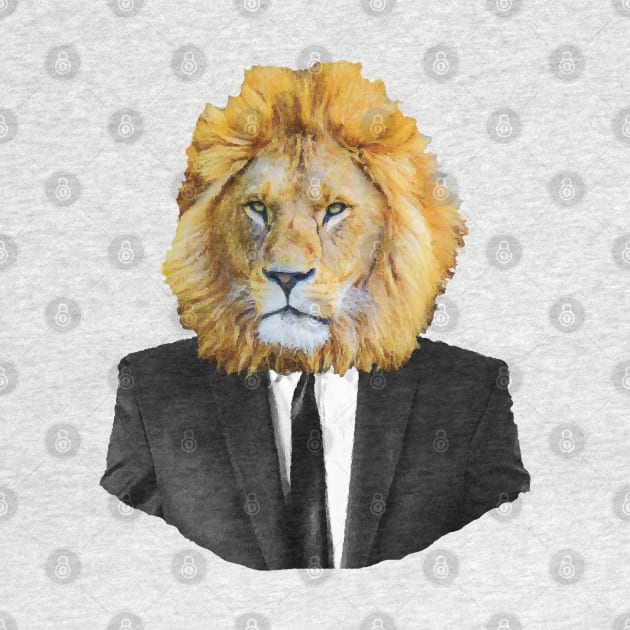 Lion portrait in black suit by DarkMaskedCats